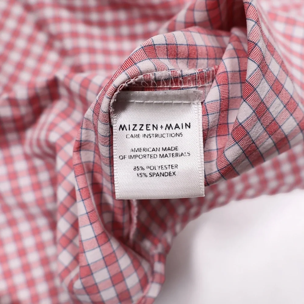 MIZZEN+MAIN Men's XXL Red Gingham Leeward Collection Trim Fit Dress Shirt USA - Picture 5 of 7